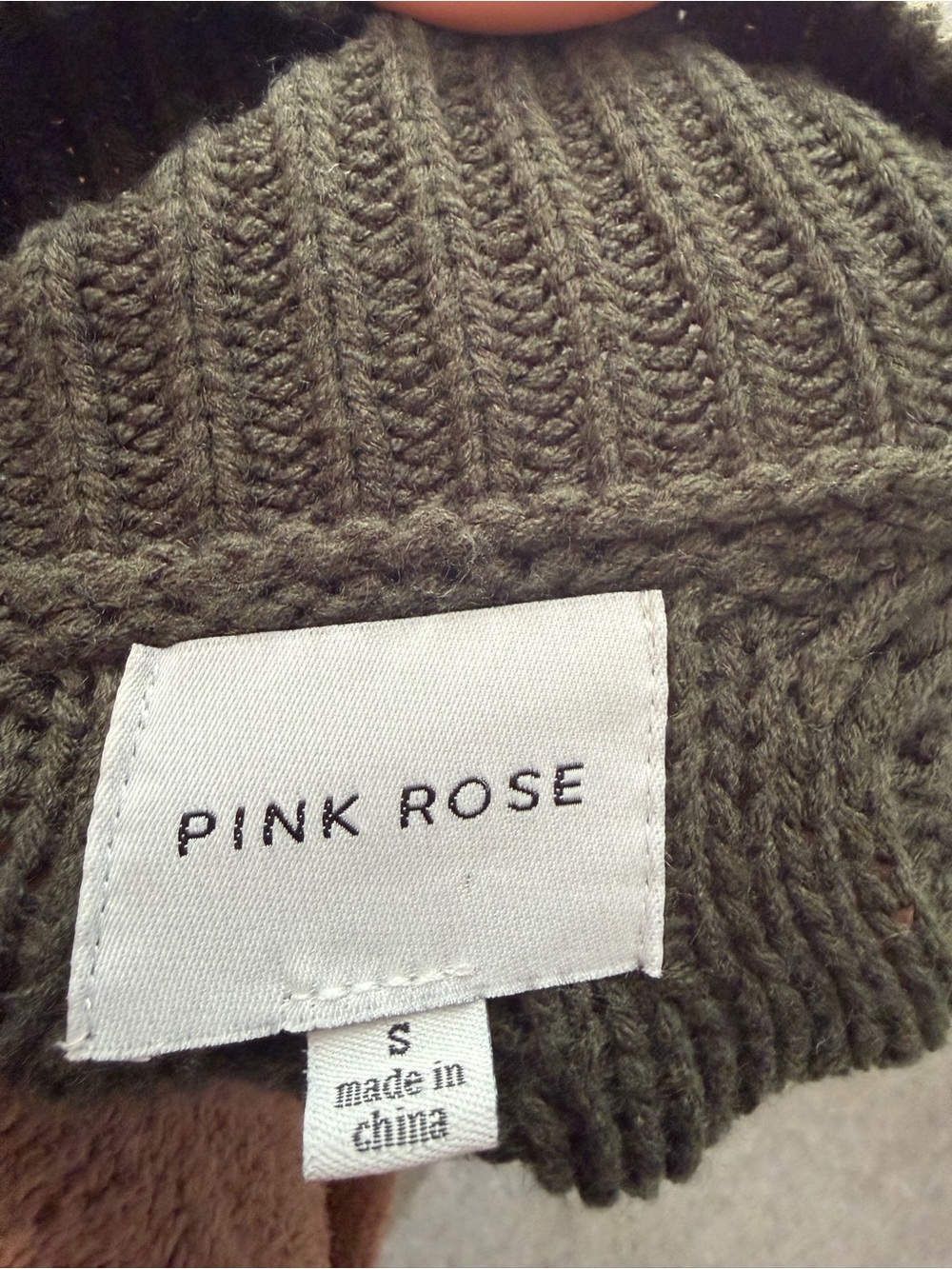 Pink Rose Olive Green Cable Knit Zip-Front Women's Cardigan - Picture 4 of 4